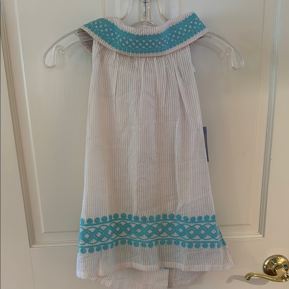 Sail to Sable Embroidered White Blue and pink Jackie O Top